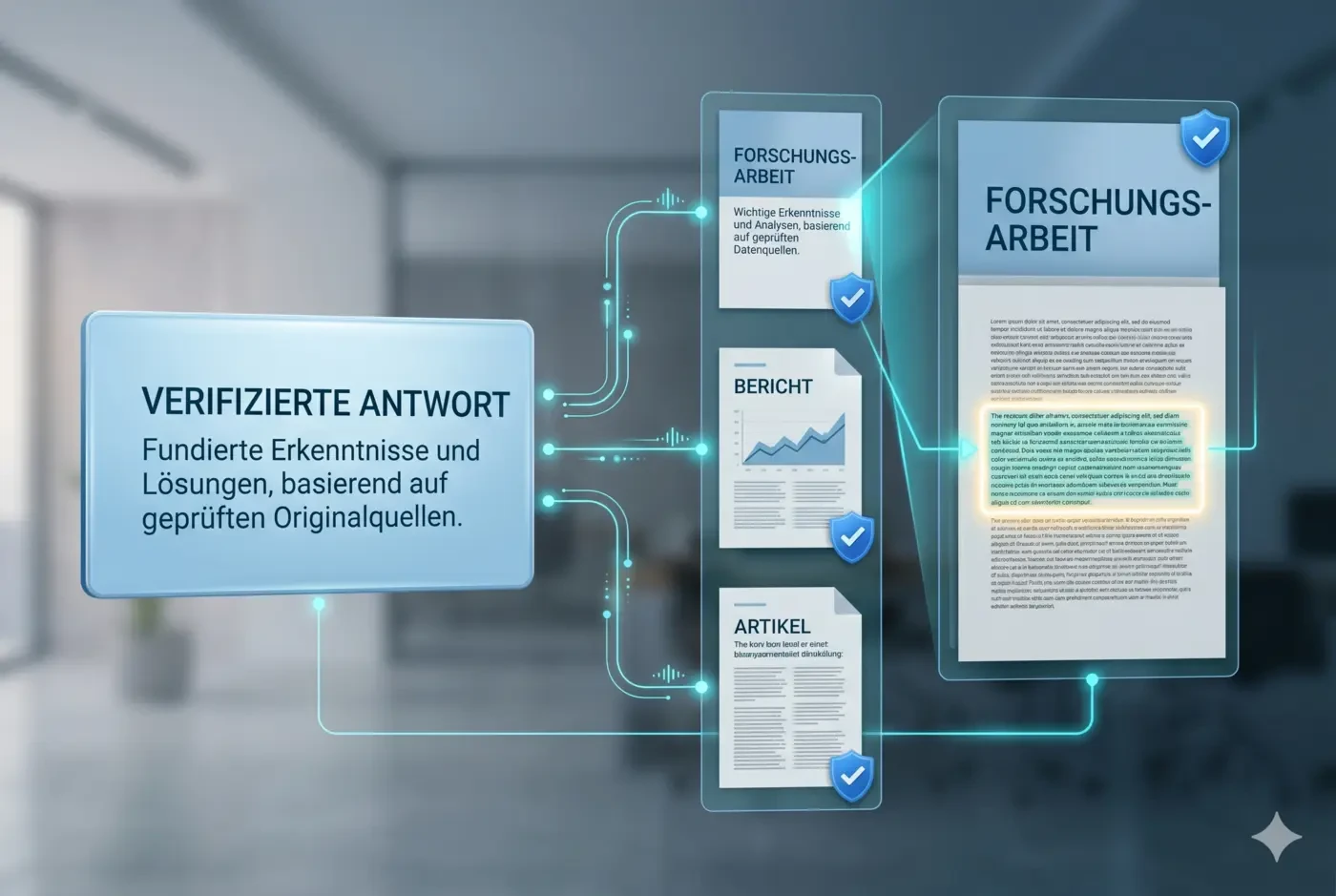 Jede Aussage der Antwort ist mit einer geprüften Originalquelle verknüpft
